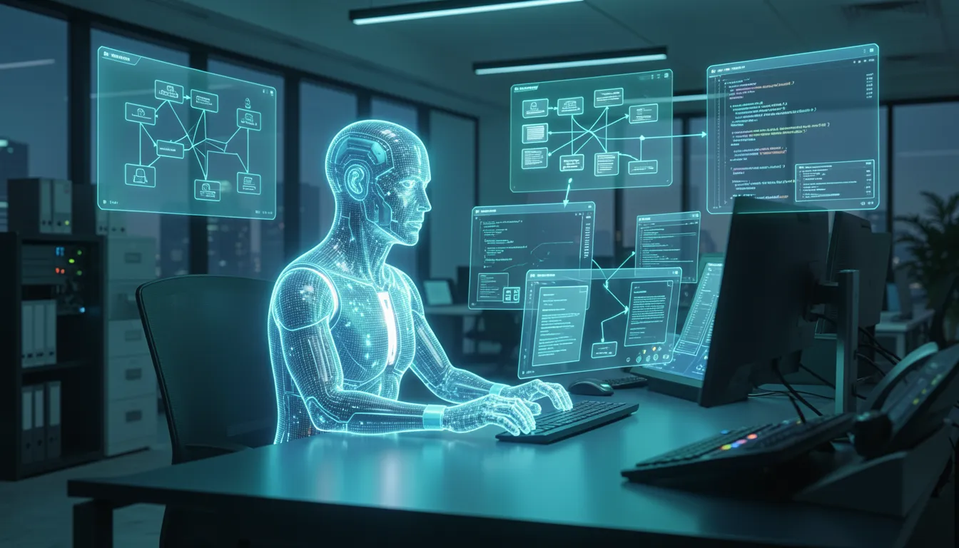 KI-Agent orchestriert Arbeitsabläufe auf holografischen Bildschirmen