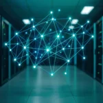 Wissensgraph-Netzwerk über Unternehmensservern als Symbol für GraphRAG