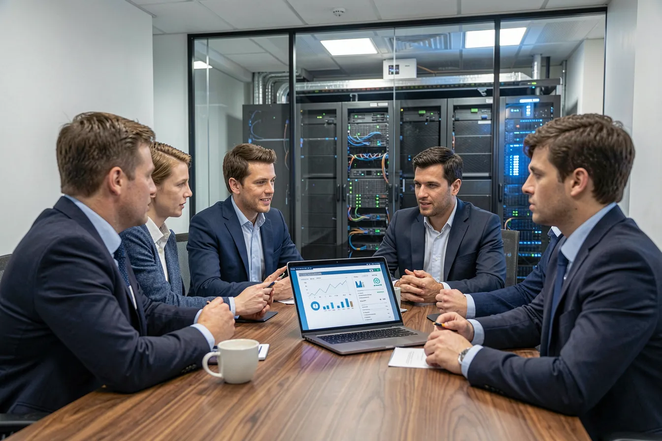 Team bespricht den On-Premise-Einsatz eines KI-Modells im Unternehmen