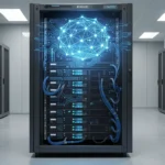Lokales KI-Serverrack mit neuronalem Netz