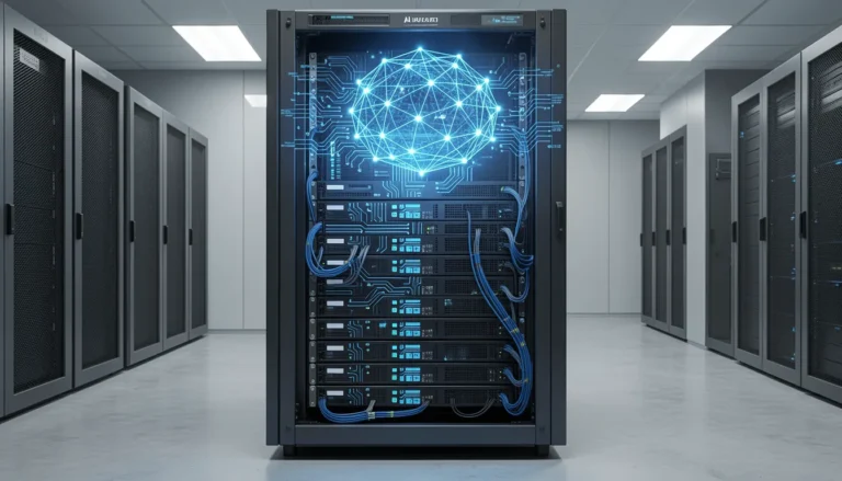 Lokales KI-Serverrack mit neuronalem Netz