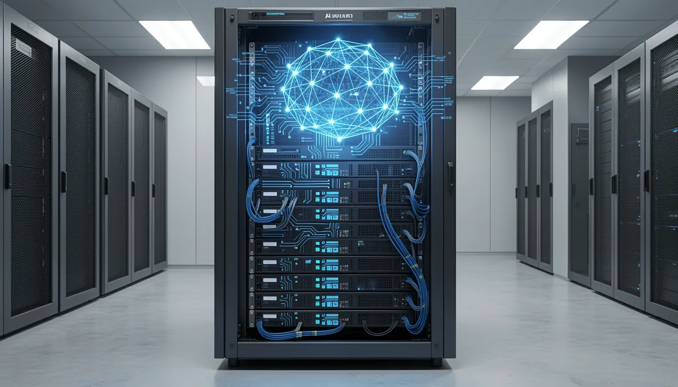 Lokales KI-Serverrack mit neuronalem Netz