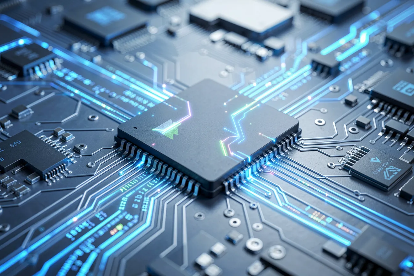 Speicherchip und Datenpfade als Symbol fuer KI-Quantisierung