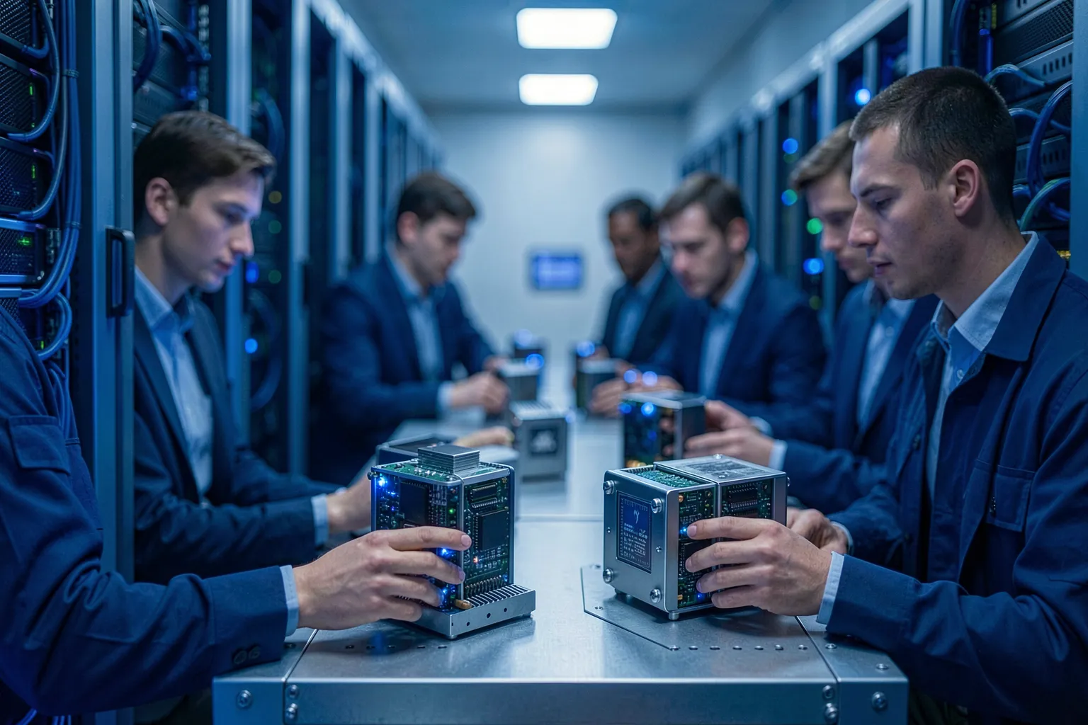 Team spezialisierter kleiner KI-Modelle als Multi-Agenten-System im Unternehmen
