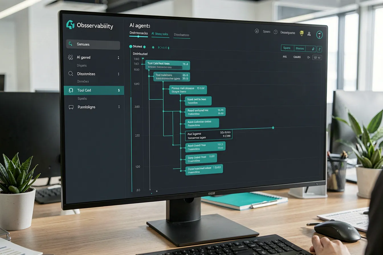 Distributed Trace der Schritte eines KI-Agenten in einem Observability-Dashboard