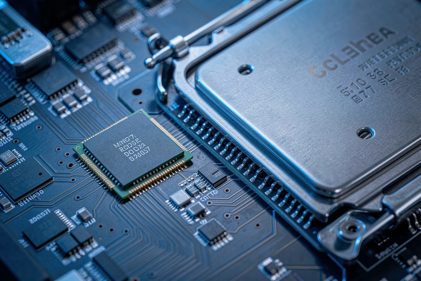 Kleines Entwurfsmodell neben großem KI-Modell auf einer Platine
