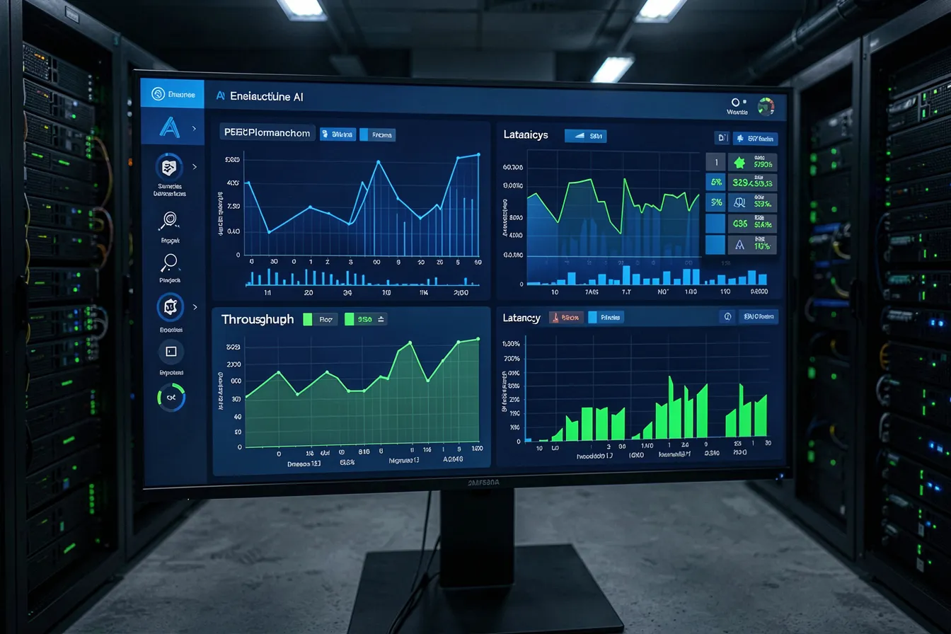 Monitoring-Dashboard mit Durchsatz- und Latenzkurven im Rechenzentrum
